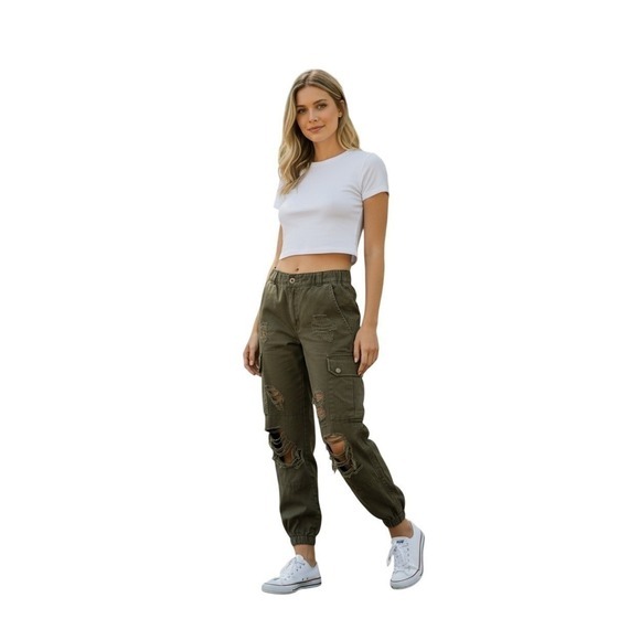 CARMAR Los Angeles Pants - CARMAR CARMAR Olive Green Distressed Cargo Pants Size 26 VTG Grunge Style